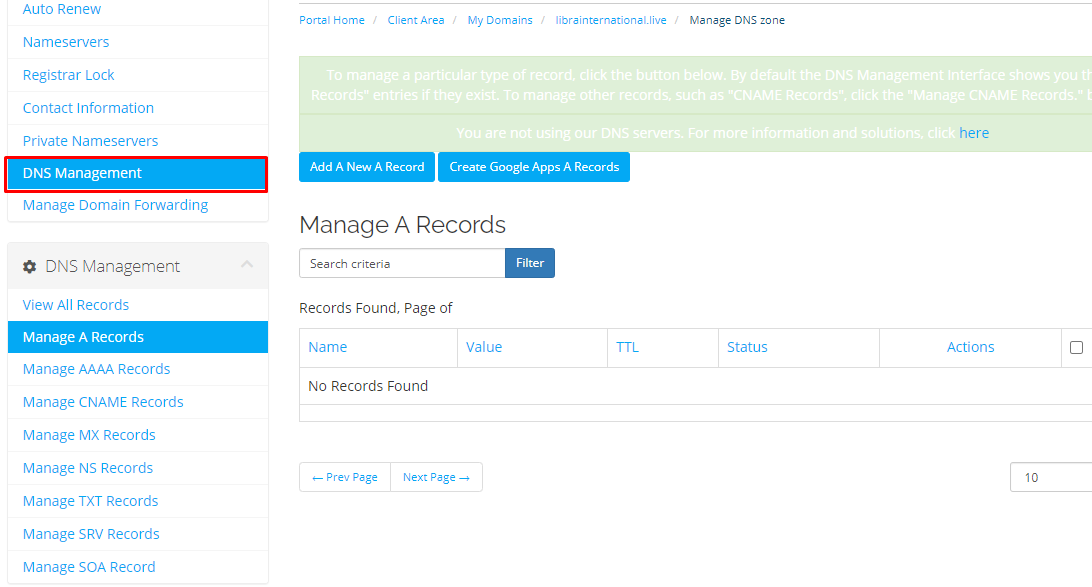 dns management client area