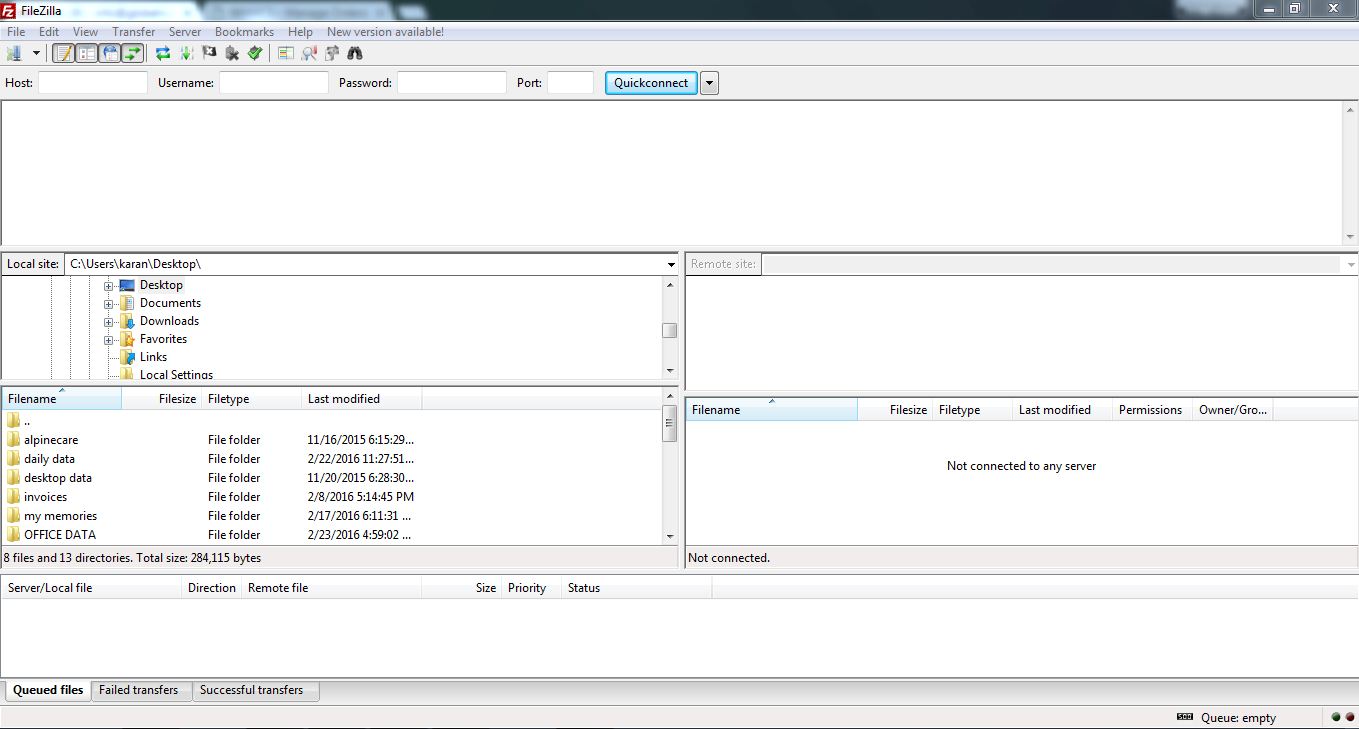 filezilla first screen